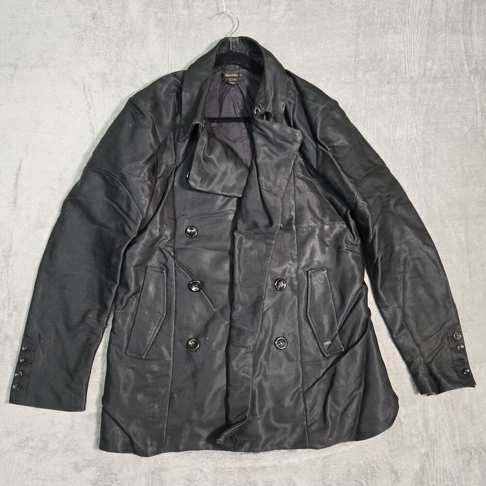 Diesel Black Gold Men's XL Double Breasted Coated Cotton Pea Coat Jacket Black